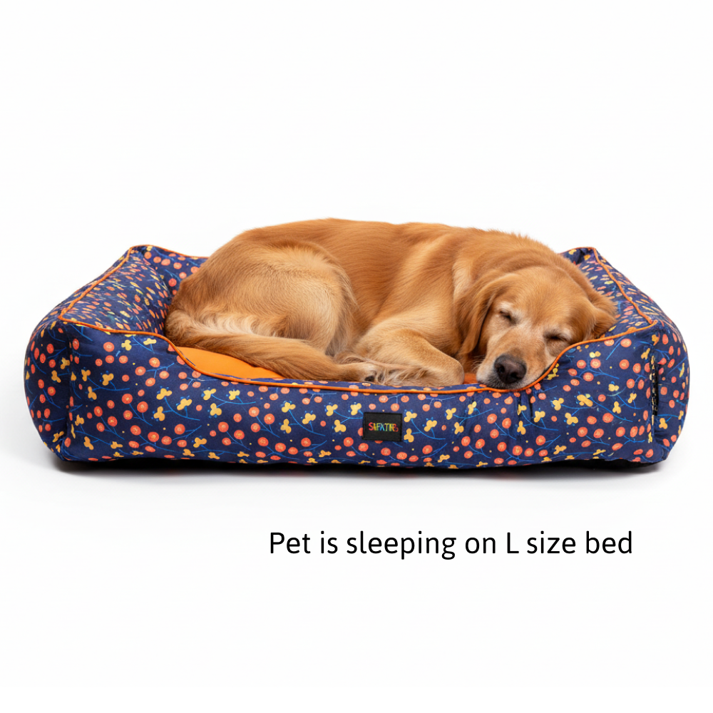 Skatrs Floral Bed for Dogs & Cats (Blue/Orange) - Image 3