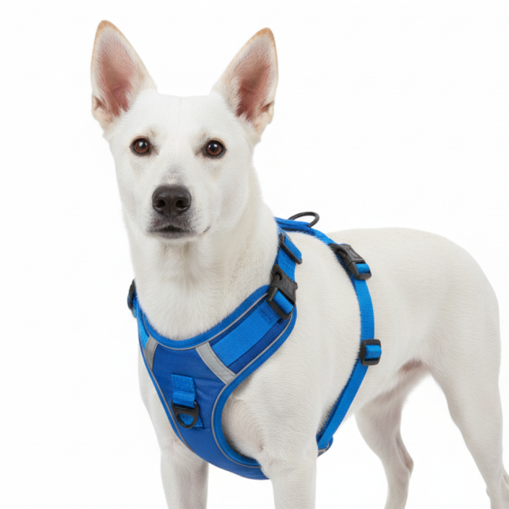 Skatrs Fully Padded Comfort Electric Reflective Harness for Dogs & Cats (Blue)