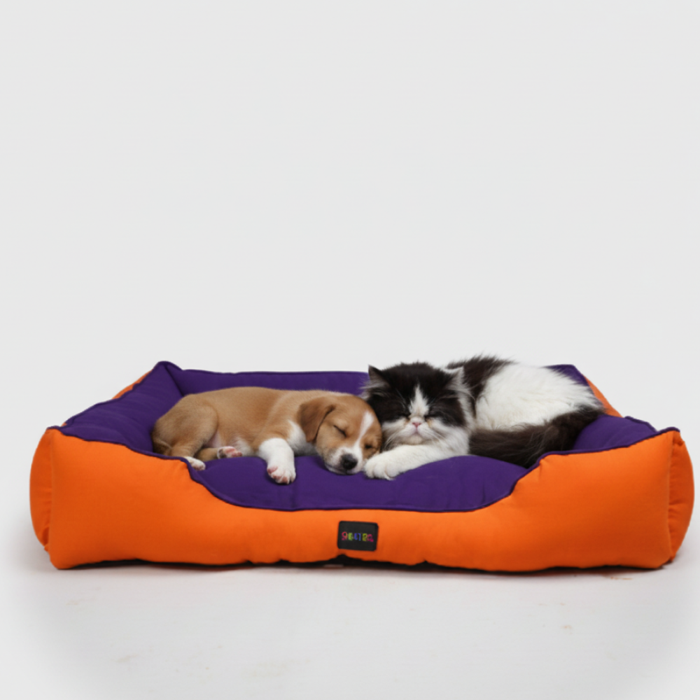 Skatrs Square Shaped Bed for Dogs & Cats (Orange/Purple)