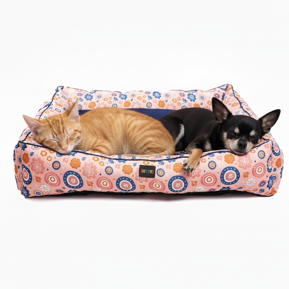 Skatrs Floral Bed for Dogs & Cats (Pink/Blue)