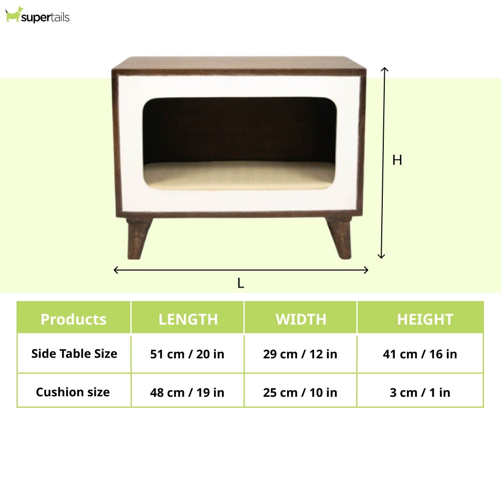 FurryLiving Telly Side Table with Cushion for Small Dogs and Cats (Dark Brown/Cream Cushion)