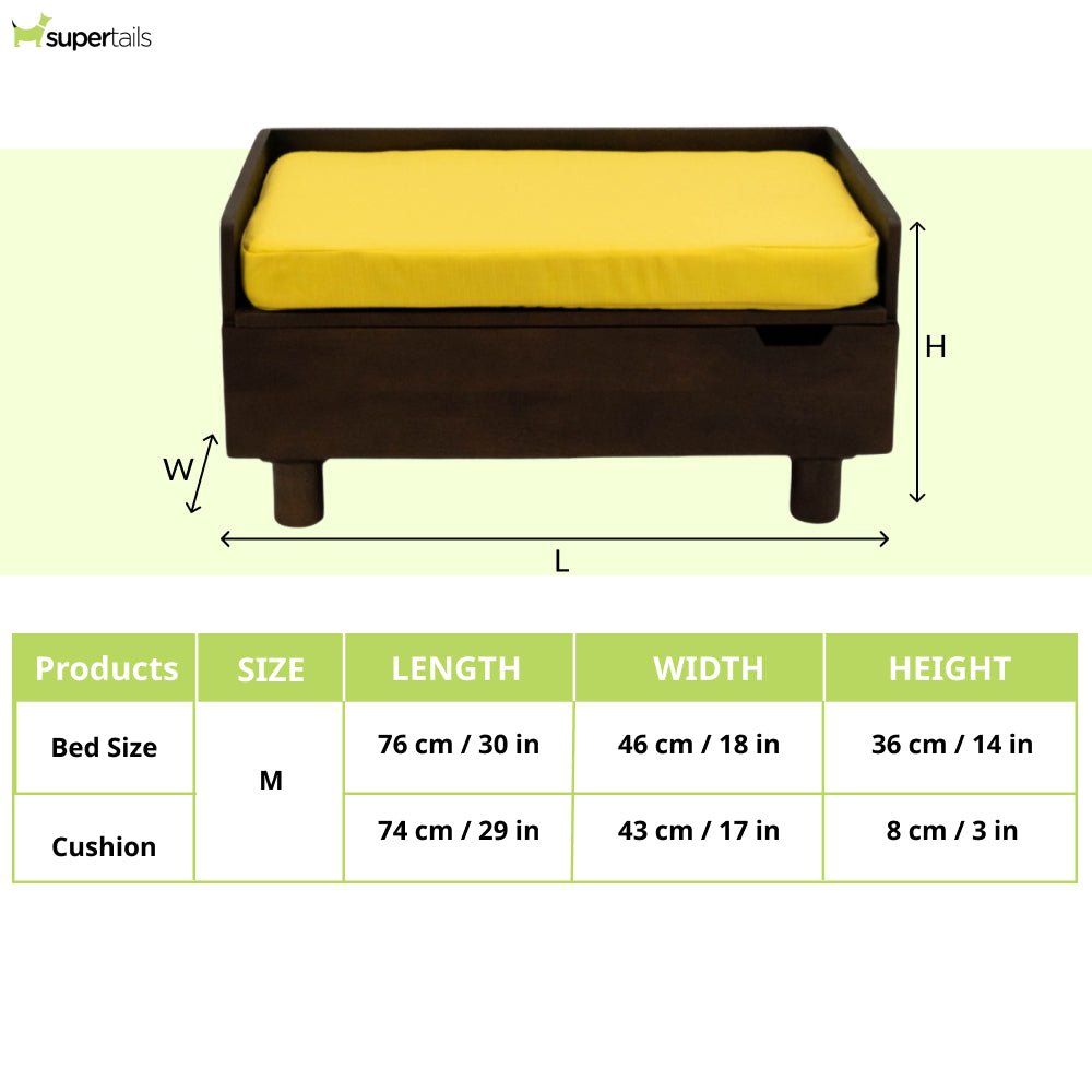 FurryLiving Hibachi Dark Brown Bed with Storage for Dogs (Dark Brown/Yellow Cushion)
