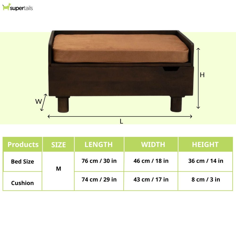 FurryLiving Hibachi Bed with Storage for Dogs (Dark Brown/Brown Cushion)