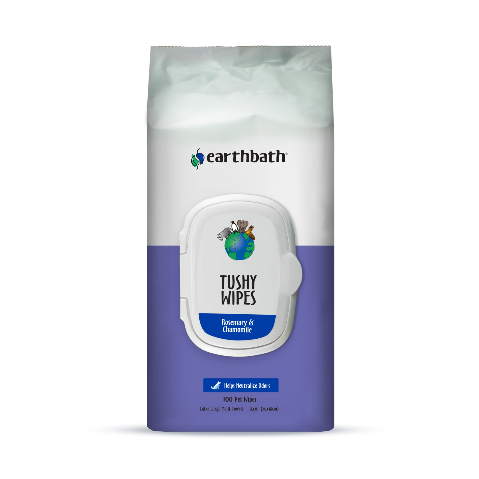 EarthBath Rosemary and Chamomile Scented Tushy Wipes for Dogs and Cats