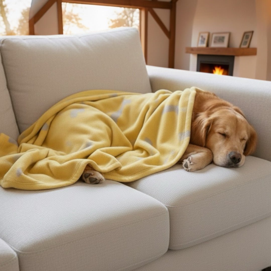 Talking Dog Club Bone Print Viscose Blanket for Dogs (Yellow and Grey Bone)