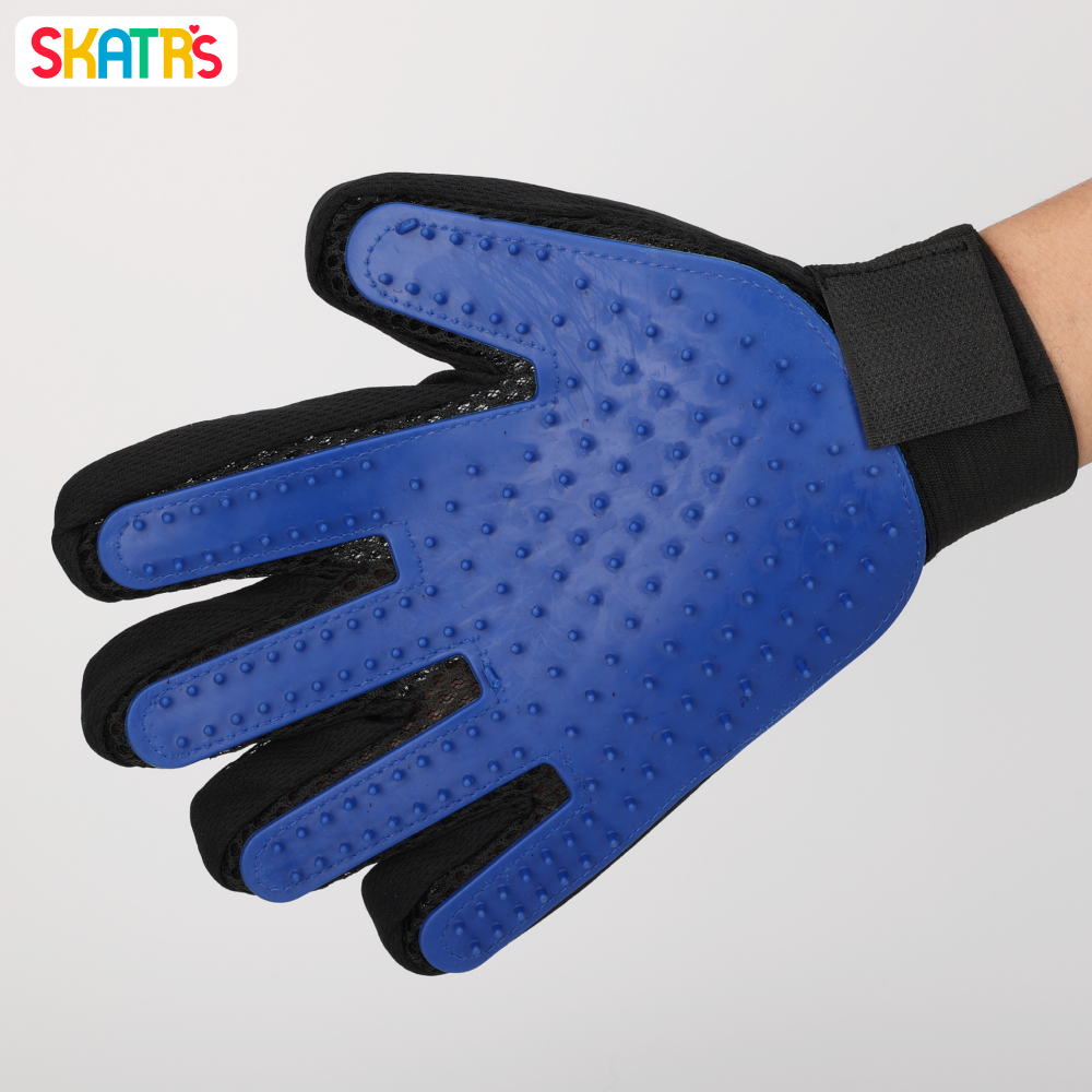 Skatrs Mess Free Deshedding Grooming Gloves for Dogs and Cats (Blue) - Image 3