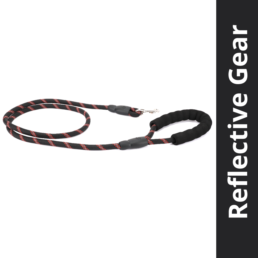 Skatrs Reflective Nylon Rope Leash for Dogs (Black/Red)