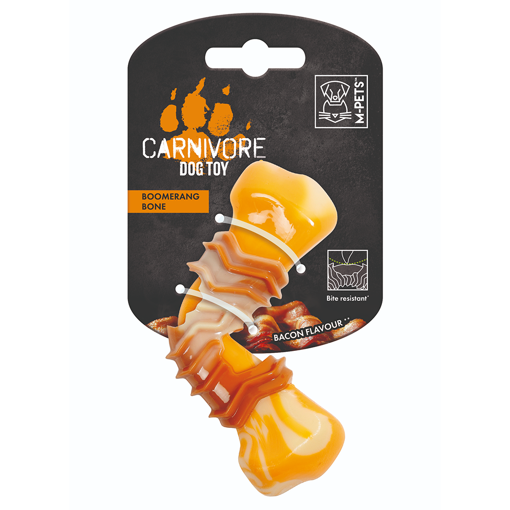 M Pets Carnivore Boomerang Bone Bacon Scented Chew Toy for Dogs (Yellow)