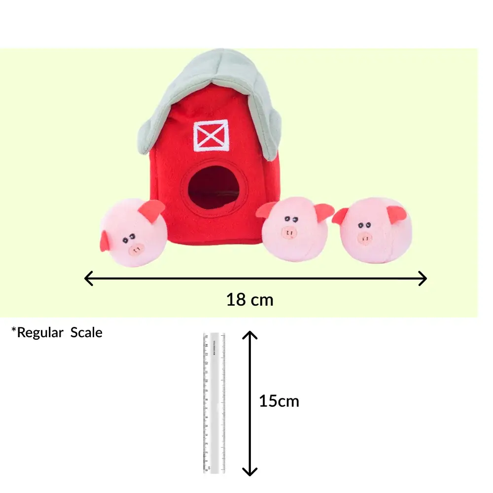 Zippy Paws Zippy Burrow with Bubble Babiez Pig Barn Plush Toy for Dogs