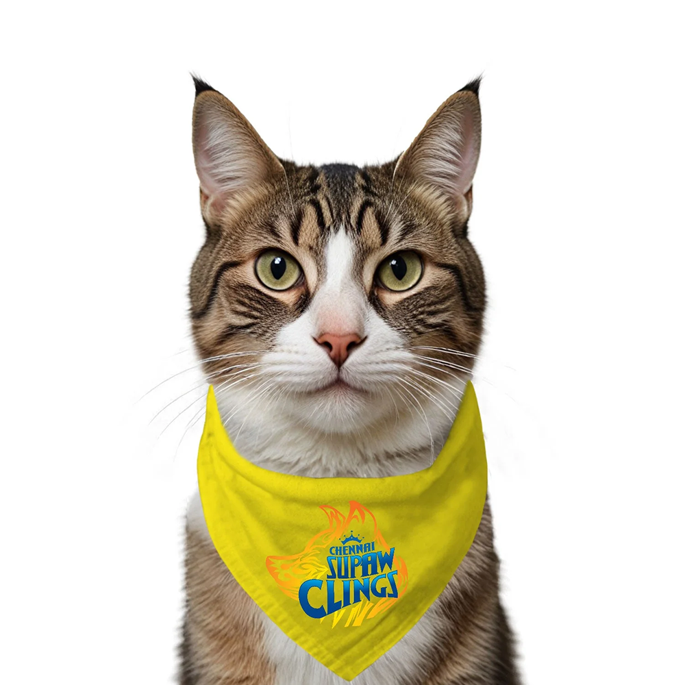 Ruse IPL Chennai Supaw Clings Printed Bandana for Cats (Yellow) | Indian Pet League