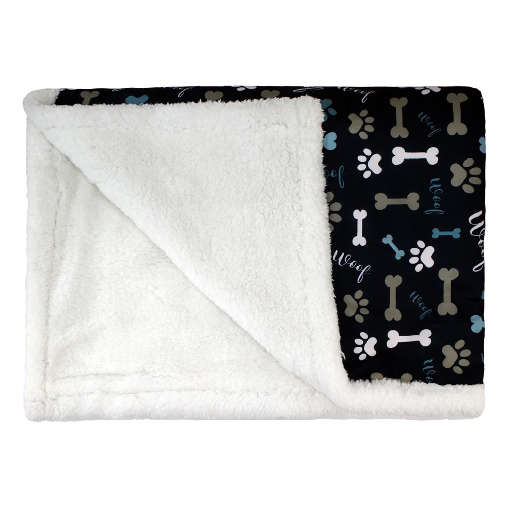 Pawpourri Printed Navy Bone, Paw and Woof Blanket for Dogs and Cats