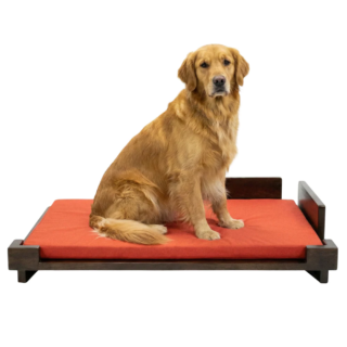 FurryLiving Barkly Barkly XL Solid Wood Dog Bed for Medium and Large Dogs (Dark Brown/Red)