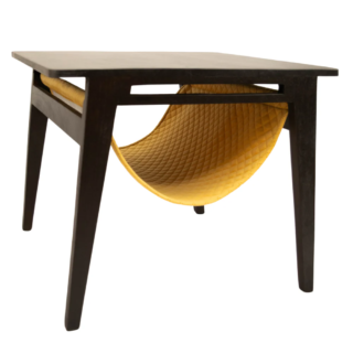 FurryLiving Lola Side Table with Perch Fabric for Cats (Dark Brown/Yellow)