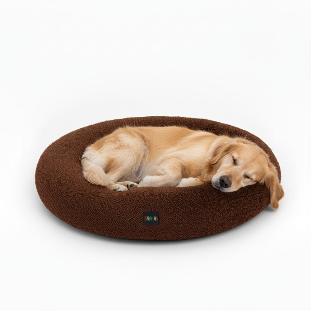 Skatrs Round Donut Bed For Dogs Cats Brown - Image 2