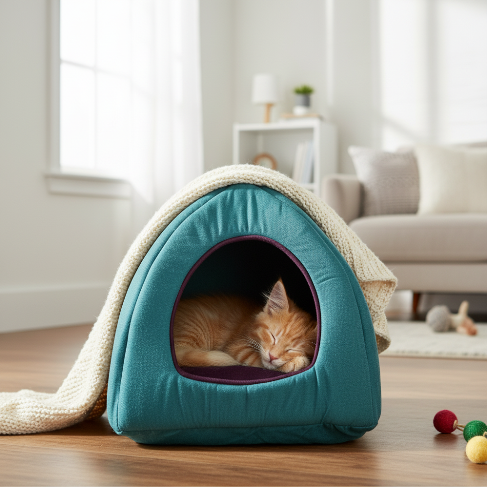 Skatrs Cozy House for Cats, Kittens and Small Dogs (Teal Blue and Purple)