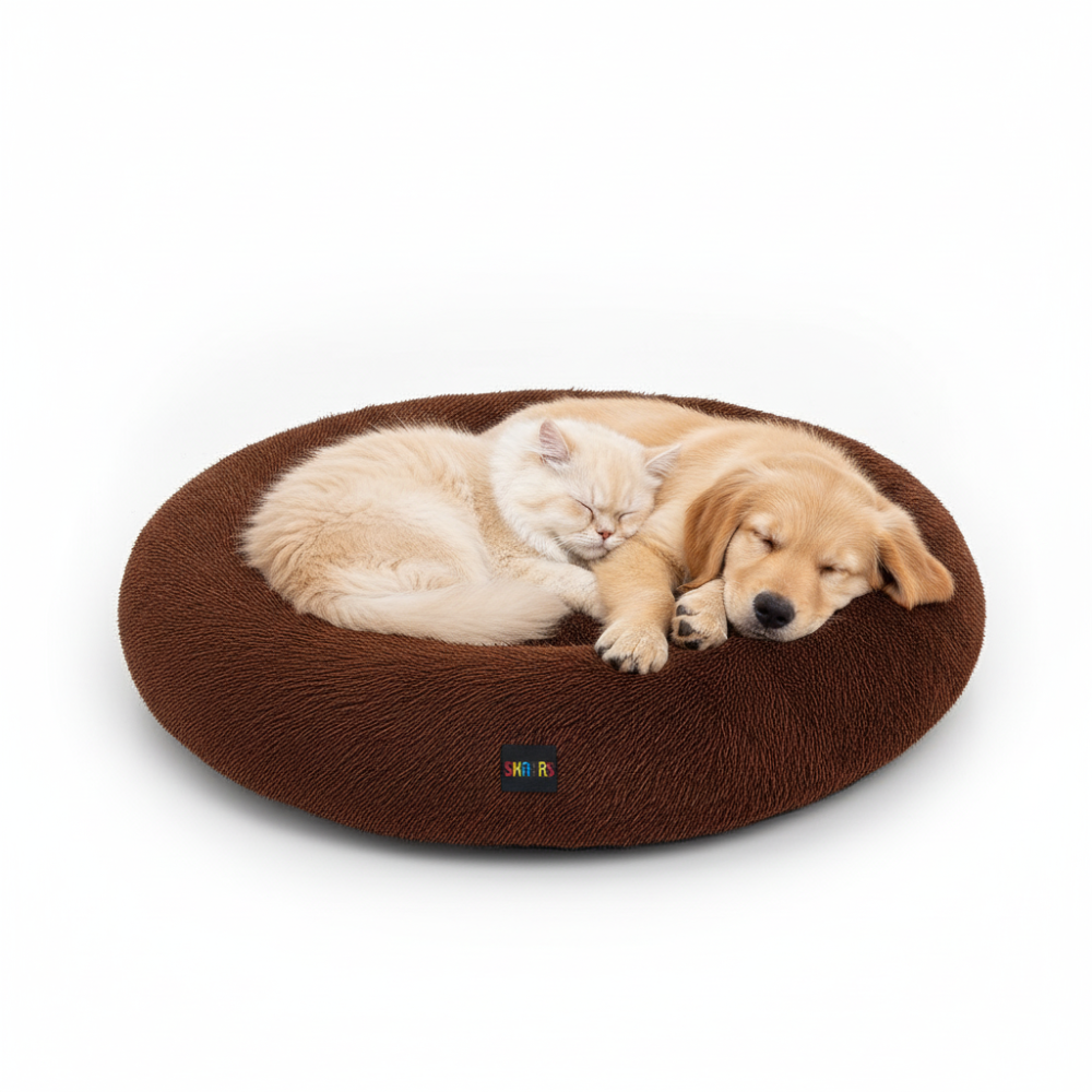 Skatrs Round Donut Bed For Dogs Cats Brown