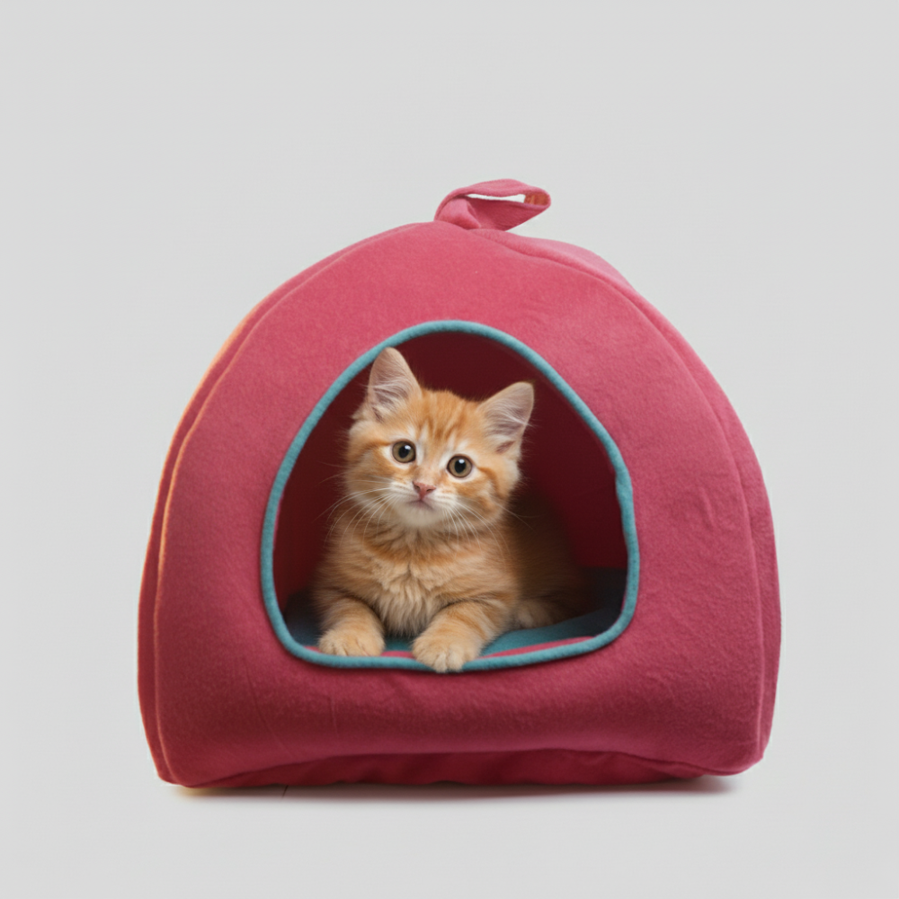 Skatrs Cozy House for Cats, Kittens and Small Dogs (Red and Teal Blue)