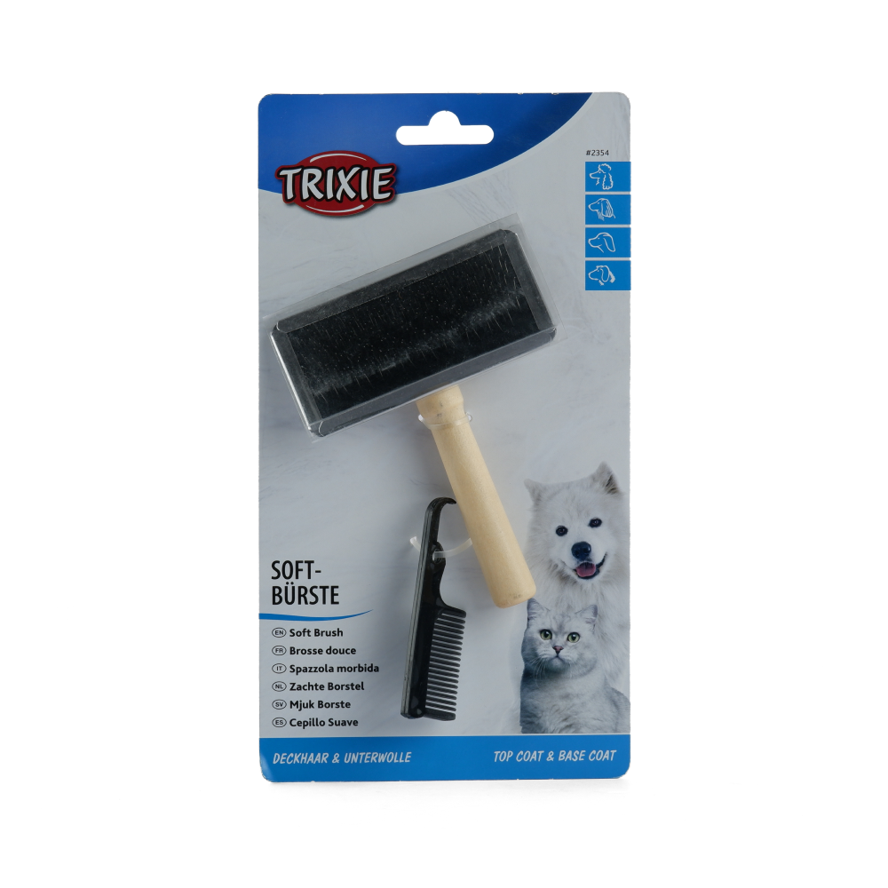 Trixie Slicker Wooden Brush with Brush Cleaner for Dogs and Cats (Black) - Image 3
