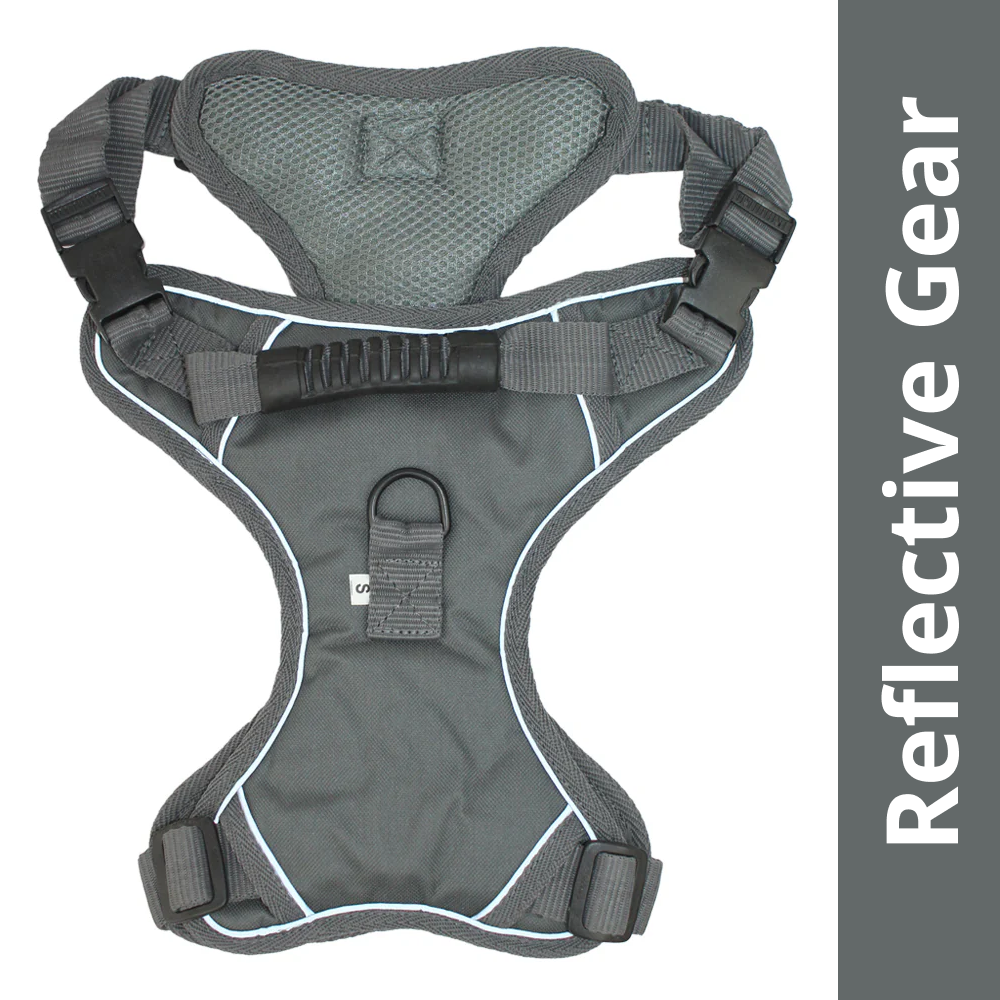 Pawpourri Adjustable Reflective Padded Harness for Dogs (Grey)