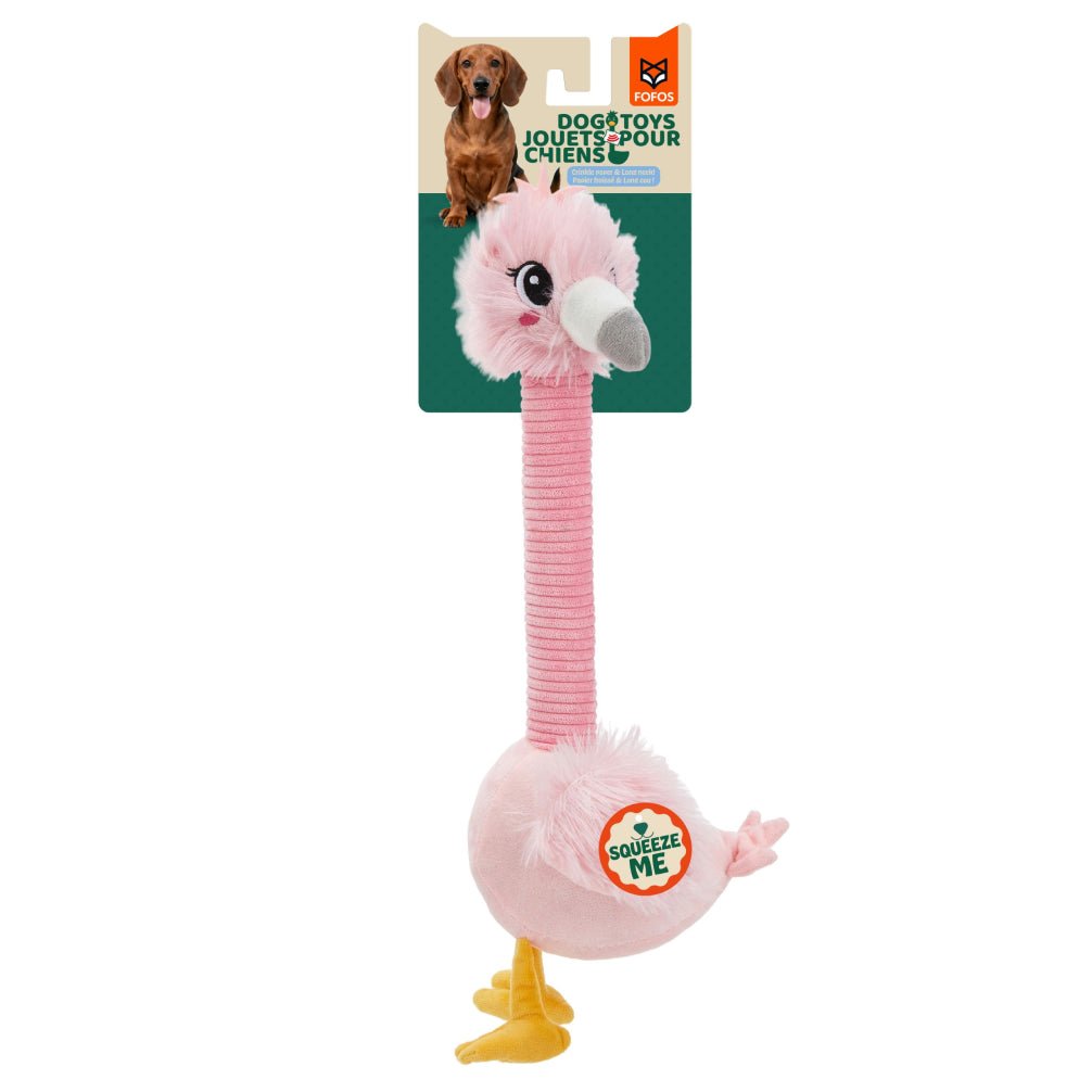 Fofos Flamingo Long Neck Crinkle Plush Toy for Dogs