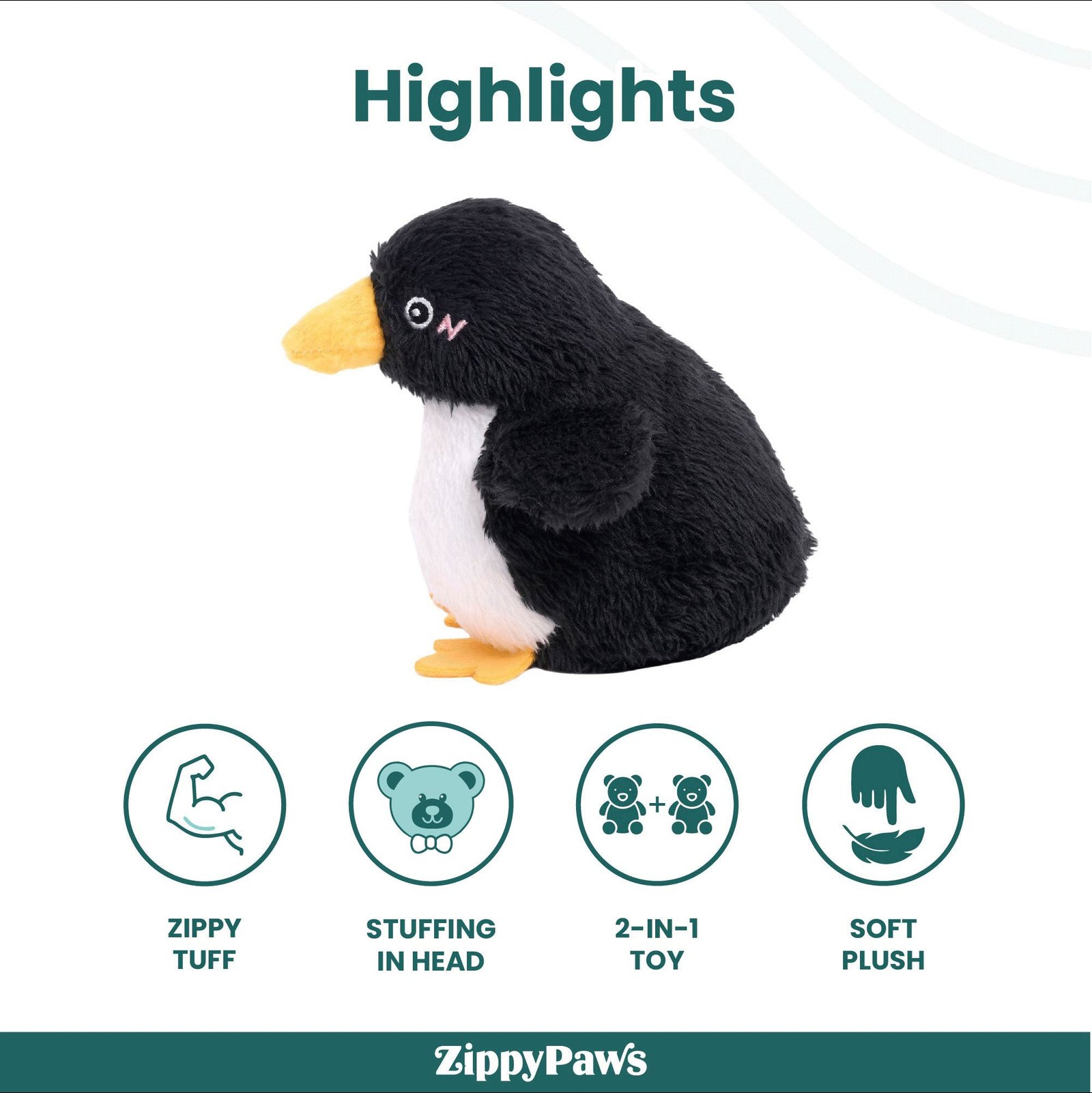 Zippy Paws ZippyTuff 2 in 1 Birdiez Penguin Plush Toy for Dogs - Image 2