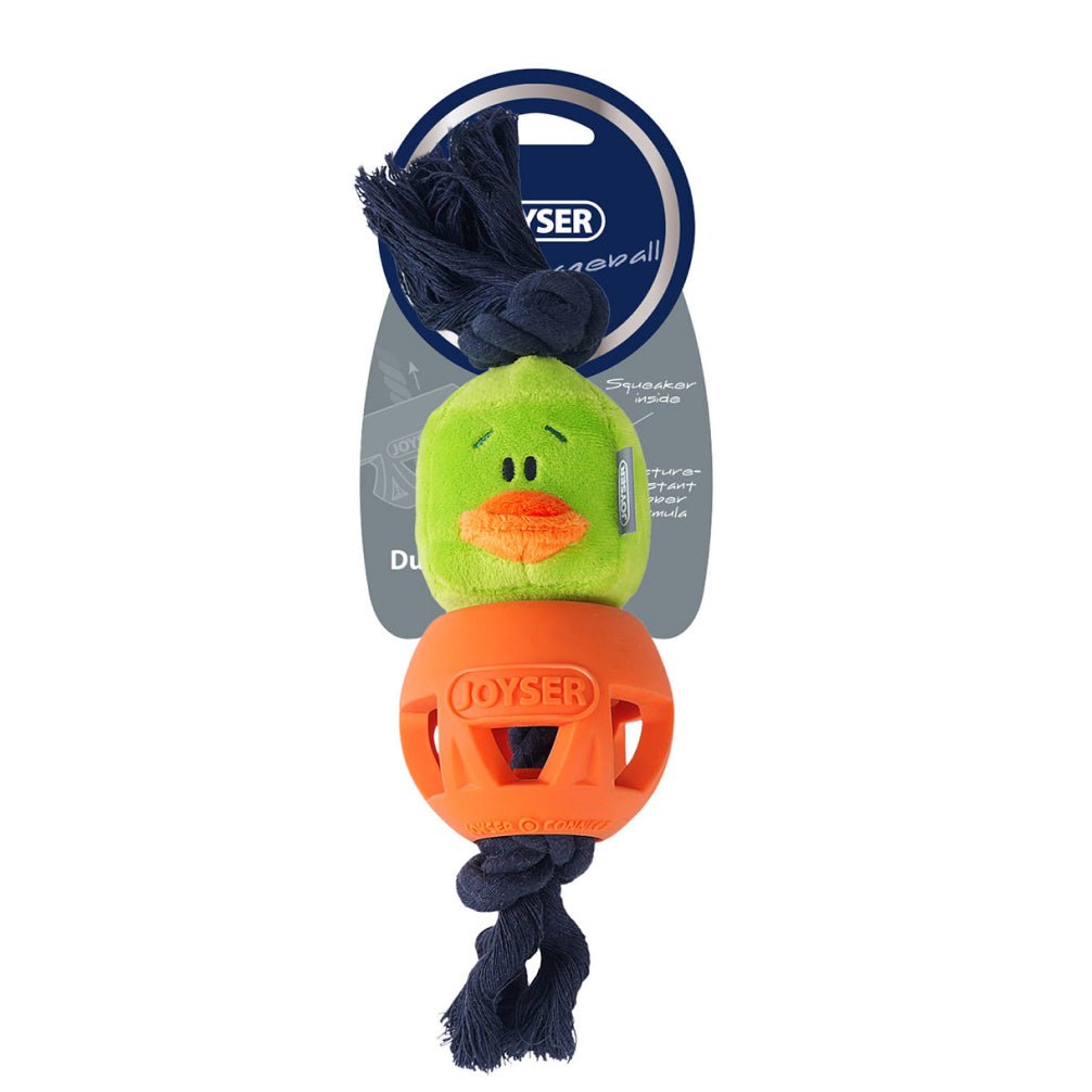 Joyser Cageball Rubber Ball with Duck for Dogs (Yellow/Blue)