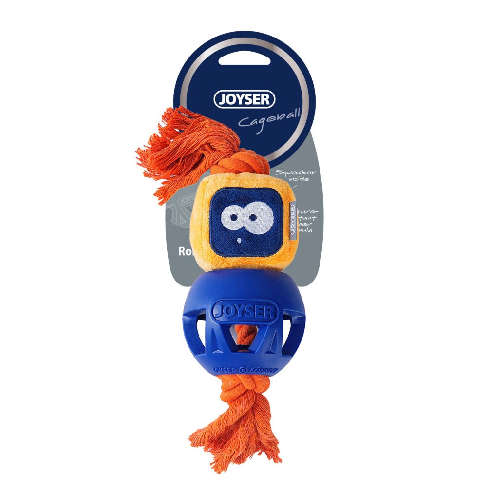 Joyser Cageball Rubber Ball with Robot for Dogs (Yellow/Blue)