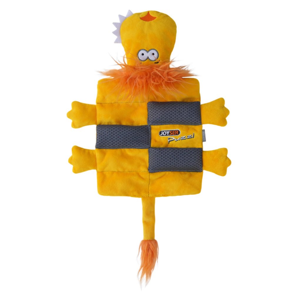 Joyser Puzzl Lion with 12 Squeakers for Dogs (Yellow)