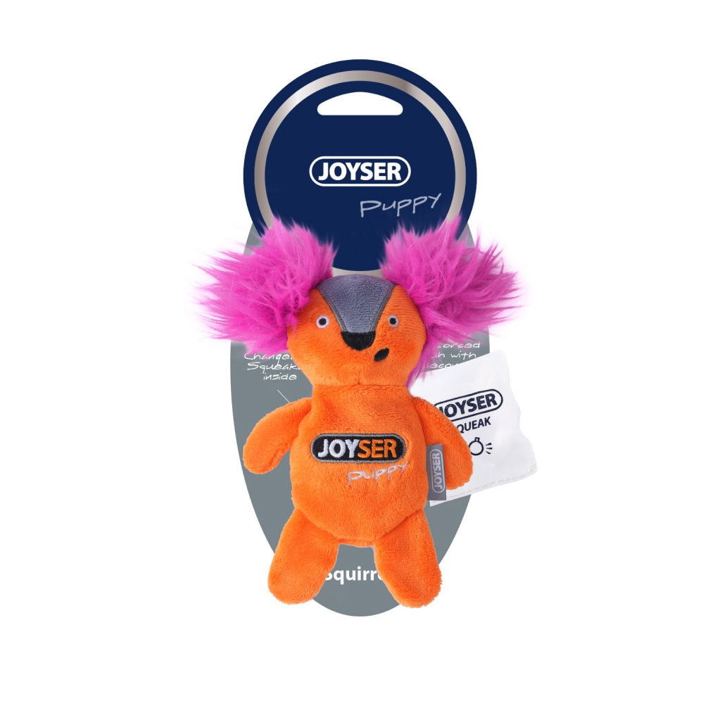 Joyser Puppy Squirrel with Replaceable Squeaker for Dogs (Orange)