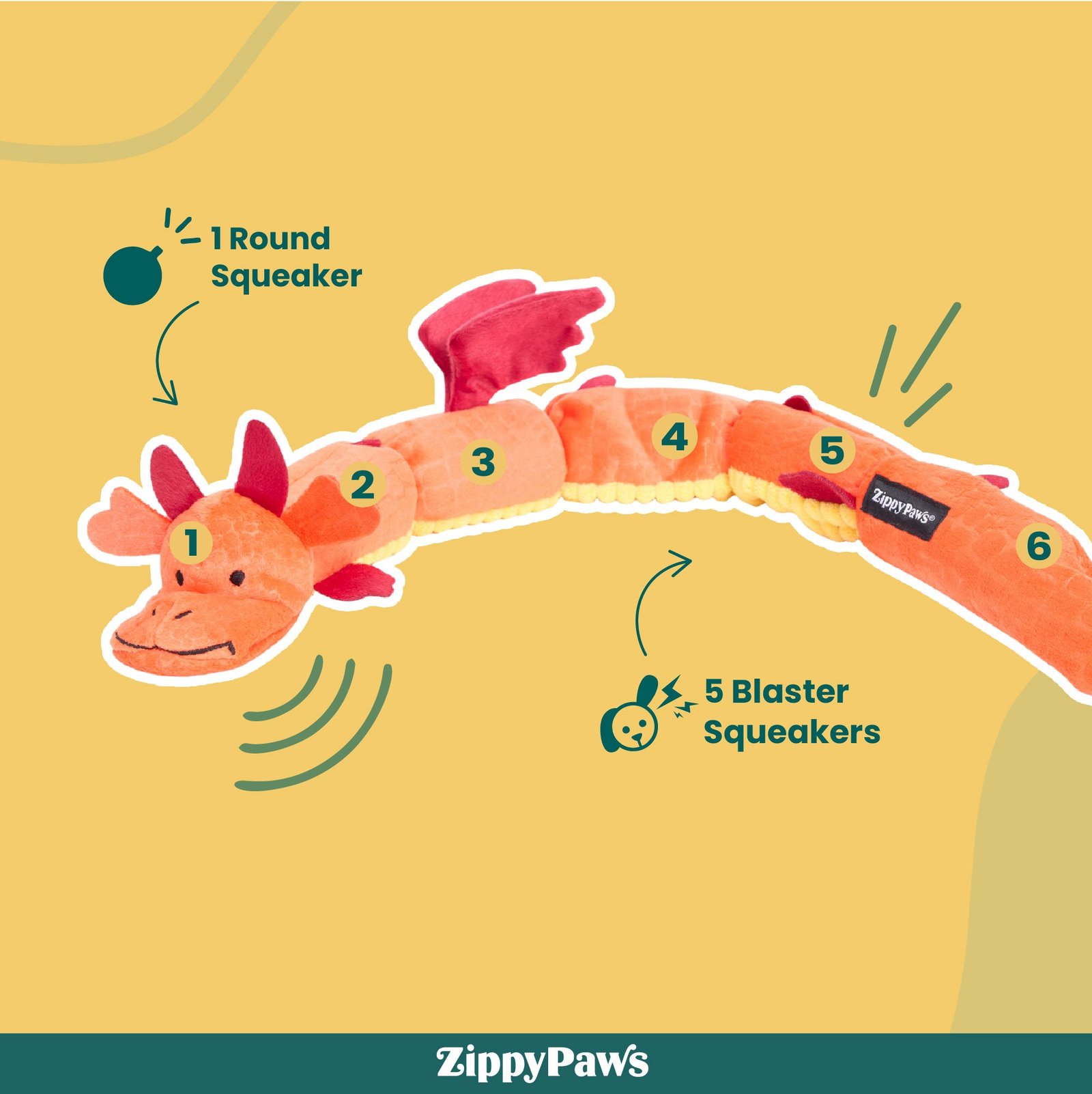Zippy Paws Zippy Dragonz Plush Squeaky Toy for Dogs (Red) - Image 2