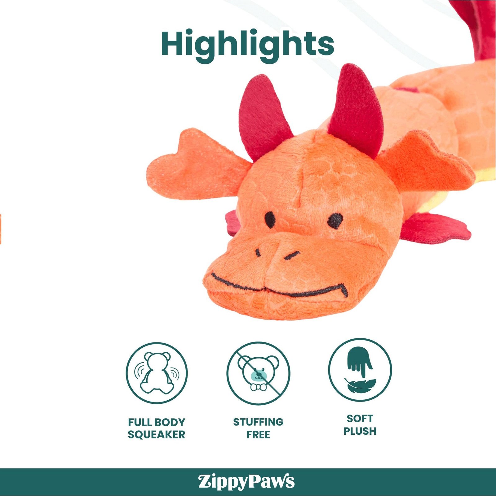 Zippy Paws Zippy Dragonz Plush Squeaky Toy for Dogs (Red) - Image 3