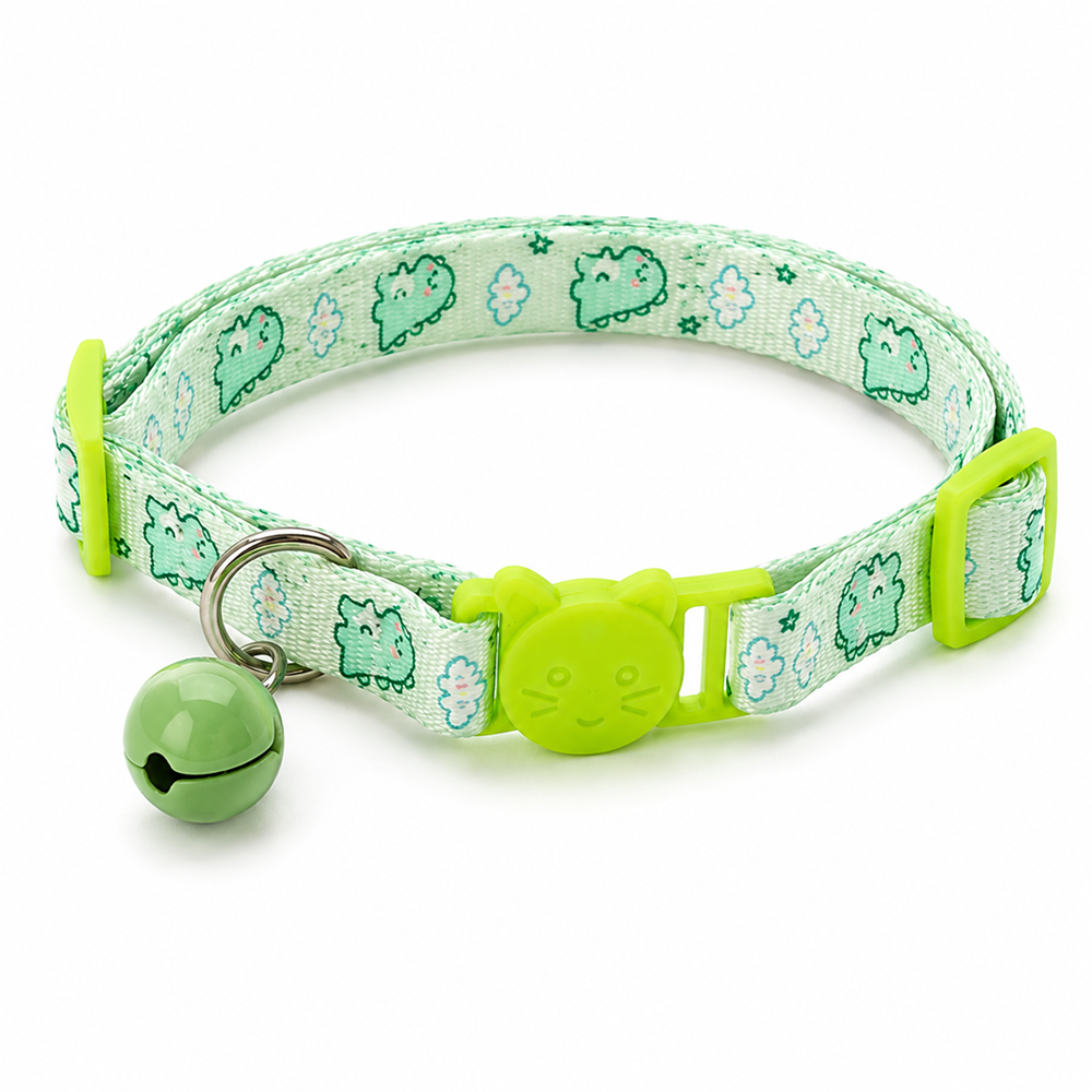 Talking Dog Club Everyday Collar with Dino Bell for Cats (Green)