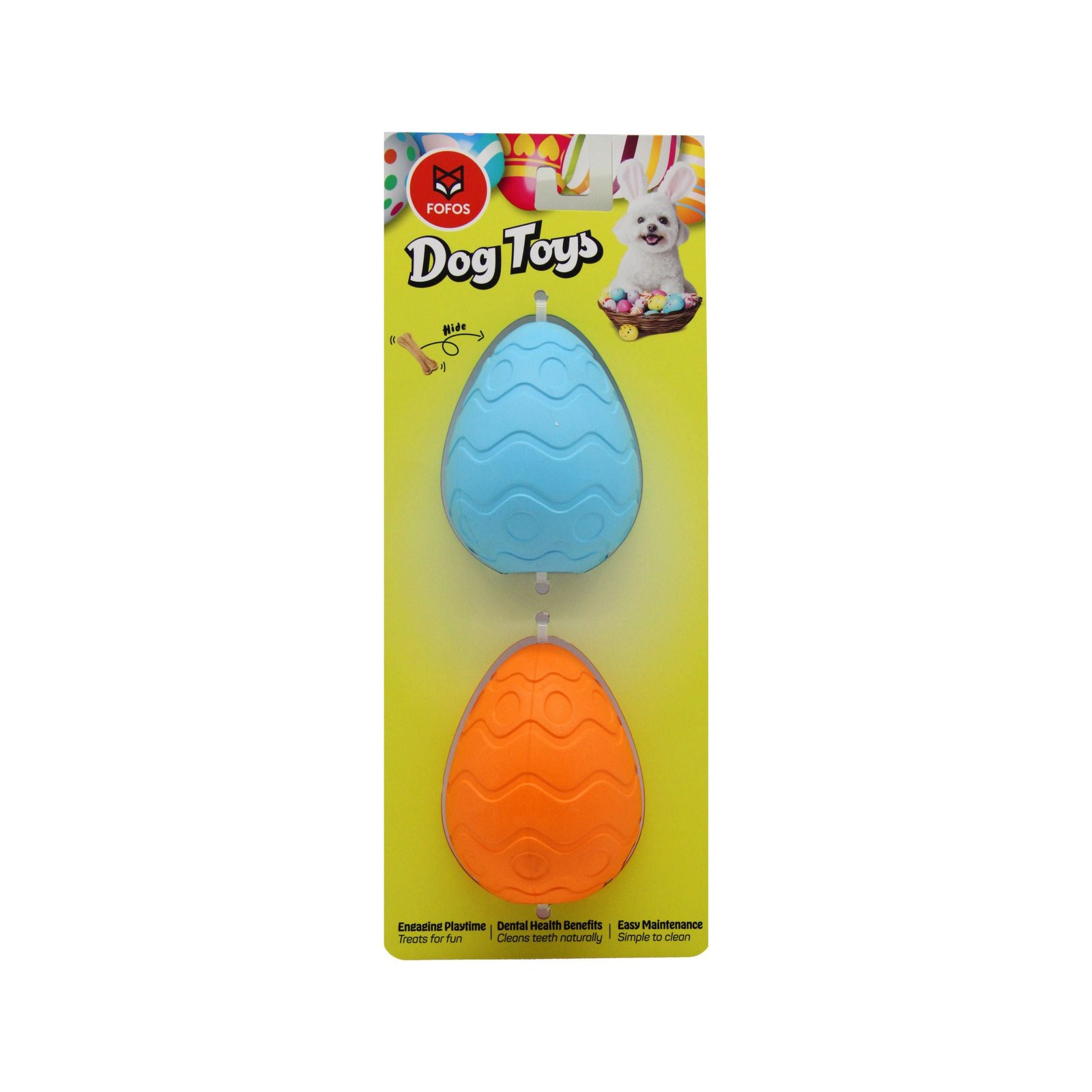 Fofos Easter Egg Shaped Rubber Treat Dispenser for Dogs (Blue and Orange)