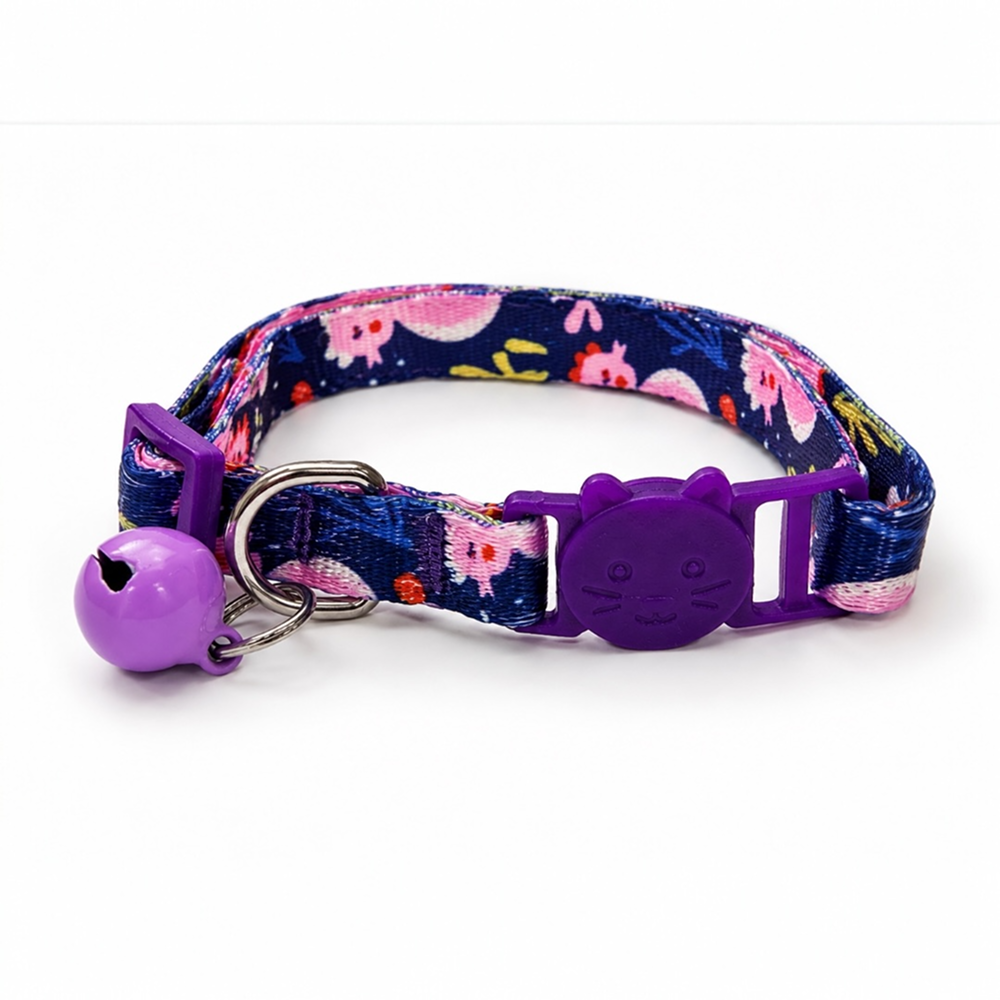 Talking Dog Club Everyday Collar with Sea Horse Bell for Cats (Navy/Purple)