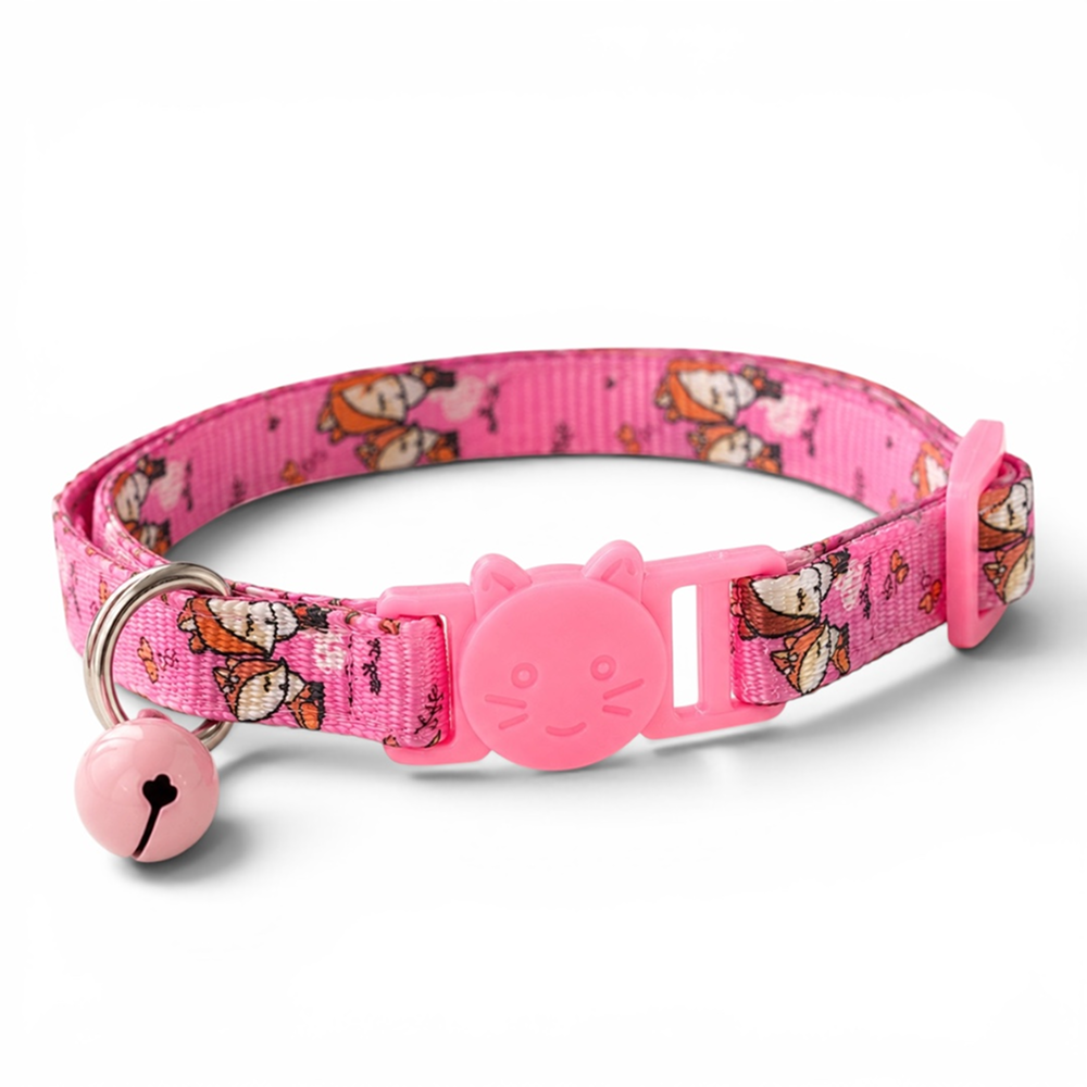 Talking Dog Club Everyday Collar with Fox Bell for Cats (Pink)