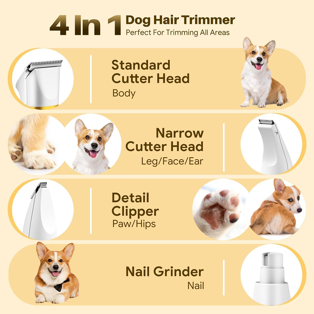 Boltz 4 in 1 IPX7 Waterproof Electric Cordless Trimmer with Nail Grinder for Dogs and Cats - Image 2