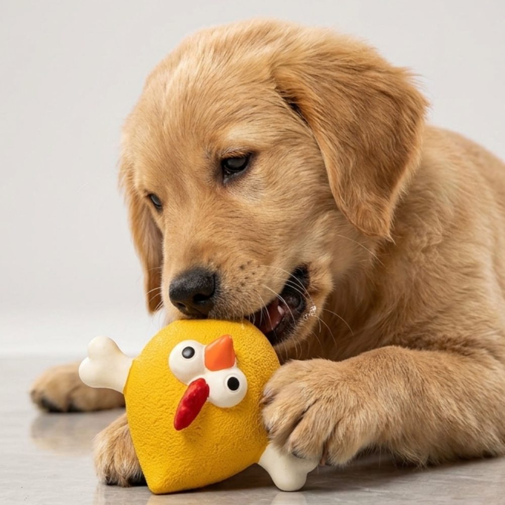 Skatrs Round Chicken Squeaky Latex Chew Toy for Dogs (Yellow)